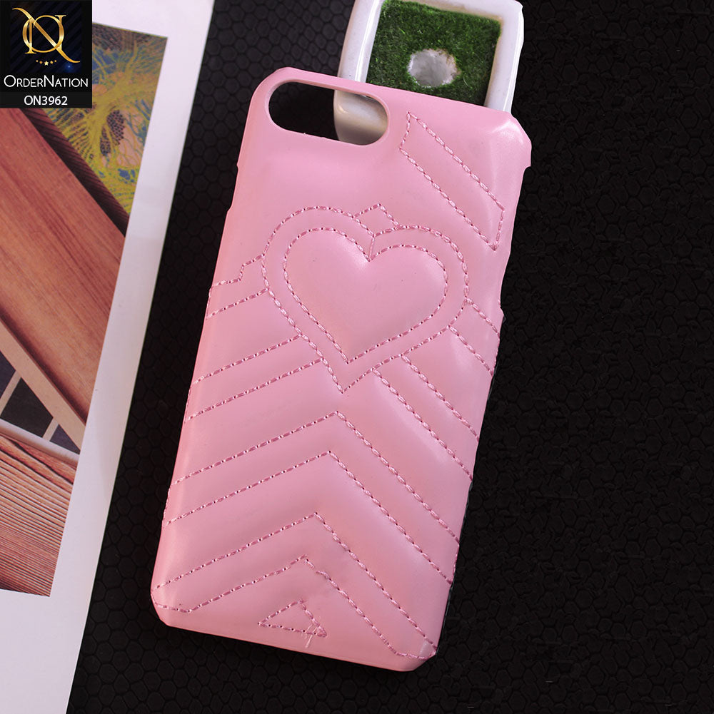 iPhone 8 Plus / 7 Plus Cover - Pink - New Protective Embroidery Heart Shape Designed Leather Case