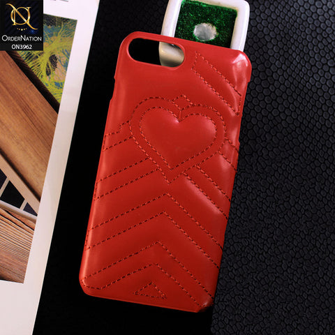 iPhone 8 Plus / 7 Plus Cover - Red - New Protective Embroidery Heart Shape Designed Leather Case