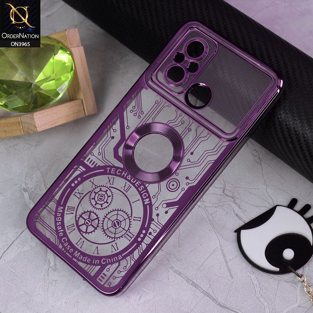Xiaomi Redmi 12C Cover - Purple - New Magsafe Tech Design Texture Soft Silicone Camera Bumper Case With Chrome Logo Hole