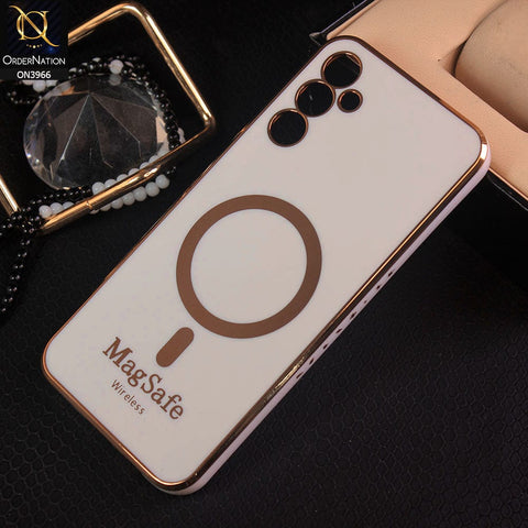 Samsung Galaxy A14 5G Cover - White - New MagSafe Soft Silicone Case With Electroplating Borders