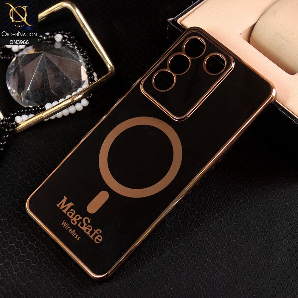 vivo V27e Cover - Black - New MagSafe Soft Silicone Case With Electroplating Borders