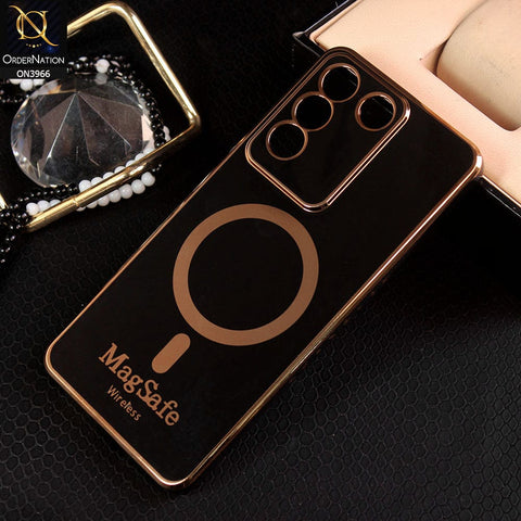 vivo V27e Cover - Black - New MagSafe Soft Silicone Case With Electroplating Borders