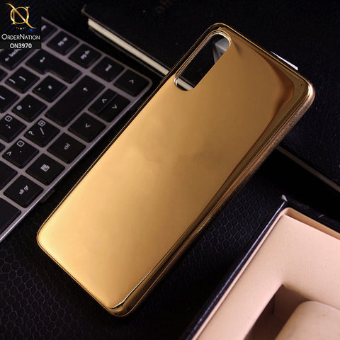 Samsung Galaxy A70s Cover - Golden - New Gold Plated Shiny Soft Silicone Borders Protective Case