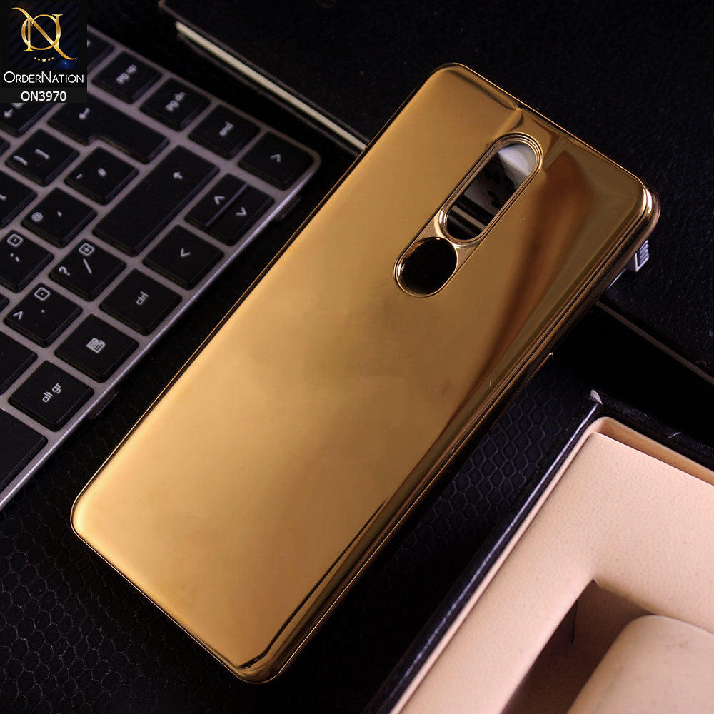 Oppo F11 Pro Cover - Golden - New Gold Plated Shiny Soft Silicone Borders Protective Case