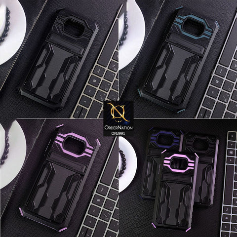 Samsung Galaxy A04 Cover - Purple - Hybrid Series Soft Borders Semi Hard Back Shock Proof Kick Stand Case With Card Holder