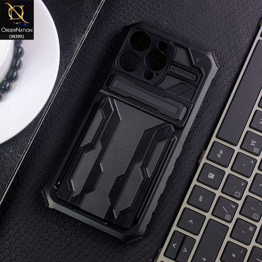 iPhone 12 Pro Max Cover - Black - Hybrid Series Soft Borders Semi Hard Back Shock Proof Kick Stand Case With Card Holder