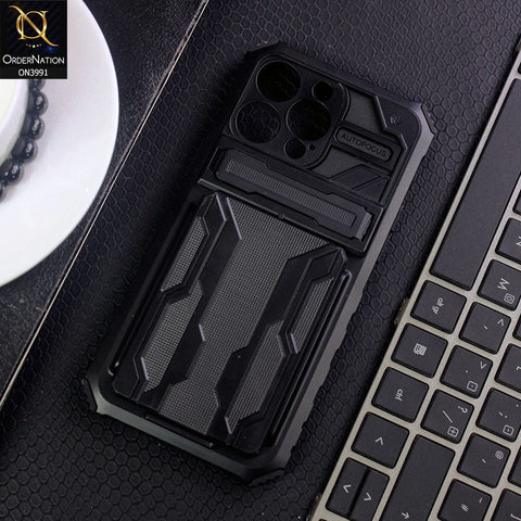 iPhone 12 Pro Max Cover - Black - Hybrid Series Soft Borders Semi Hard Back Shock Proof Kick Stand Case With Card Holder