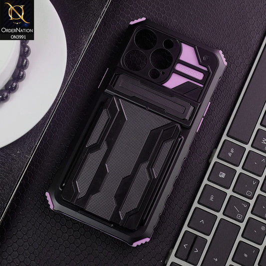 iPhone 13 Pro Max Cover - Purple - Hybrid Series Soft Borders Semi Hard Back Shock Proof Kick Stand Case With Card Holder