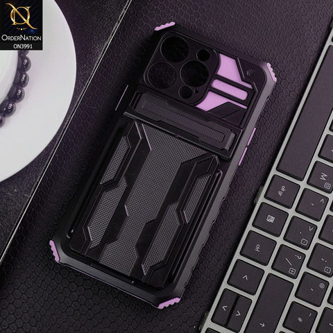 iPhone 14 Pro Max Cover - Purple - Hybrid Series Soft Borders Semi Hard Back Shock Proof Kick Stand Case With Card Holder