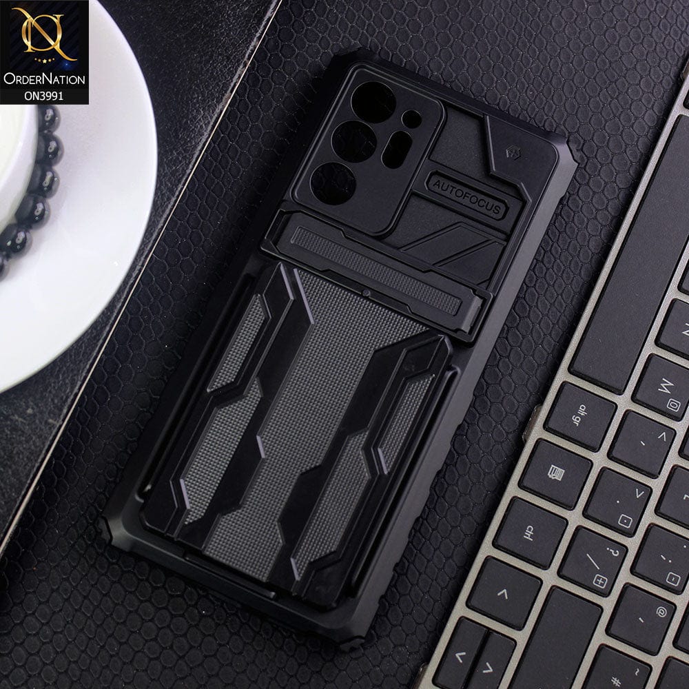 Samsung Galaxy Note 20 Ultra Cover - Black - Hybrid Series Soft Borders Semi Hard Back Shock Proof Kick Stand Case With Card Holder