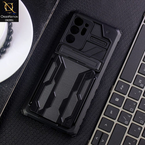 Samsung Galaxy Note 20 Ultra Cover - Black - Hybrid Series Soft Borders Semi Hard Back Shock Proof Kick Stand Case With Card Holder