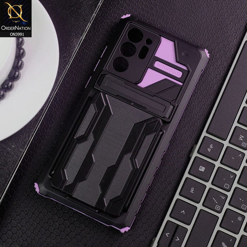 Samsung Galaxy Note 20 Ultra Cover - Purple - Hybrid Series Soft Borders Semi Hard Back Shock Proof Kick Stand Case With Card Holder