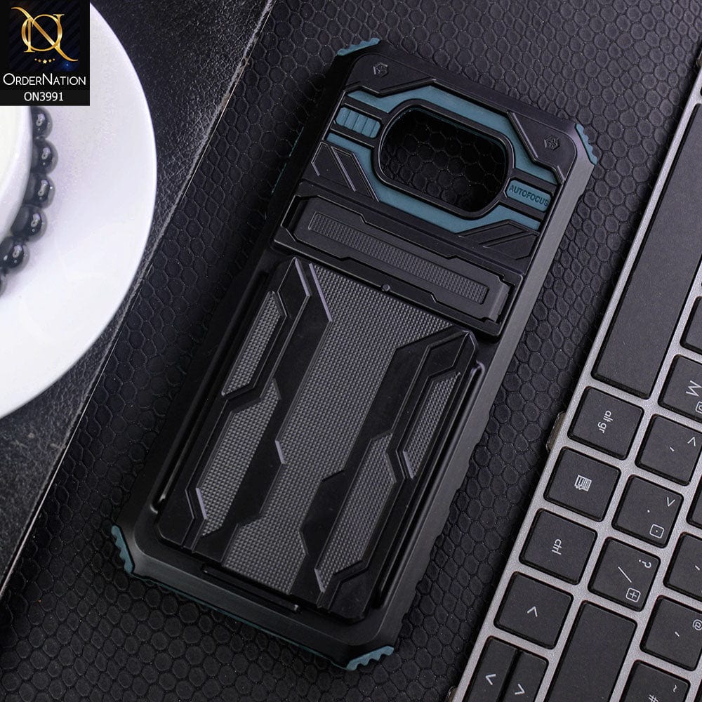 Xiaomi Poco X3 Pro Cover - Green - Hybrid Series Soft Borders Semi Hard Back Shock Proof Kick Stand Case With Card Holder