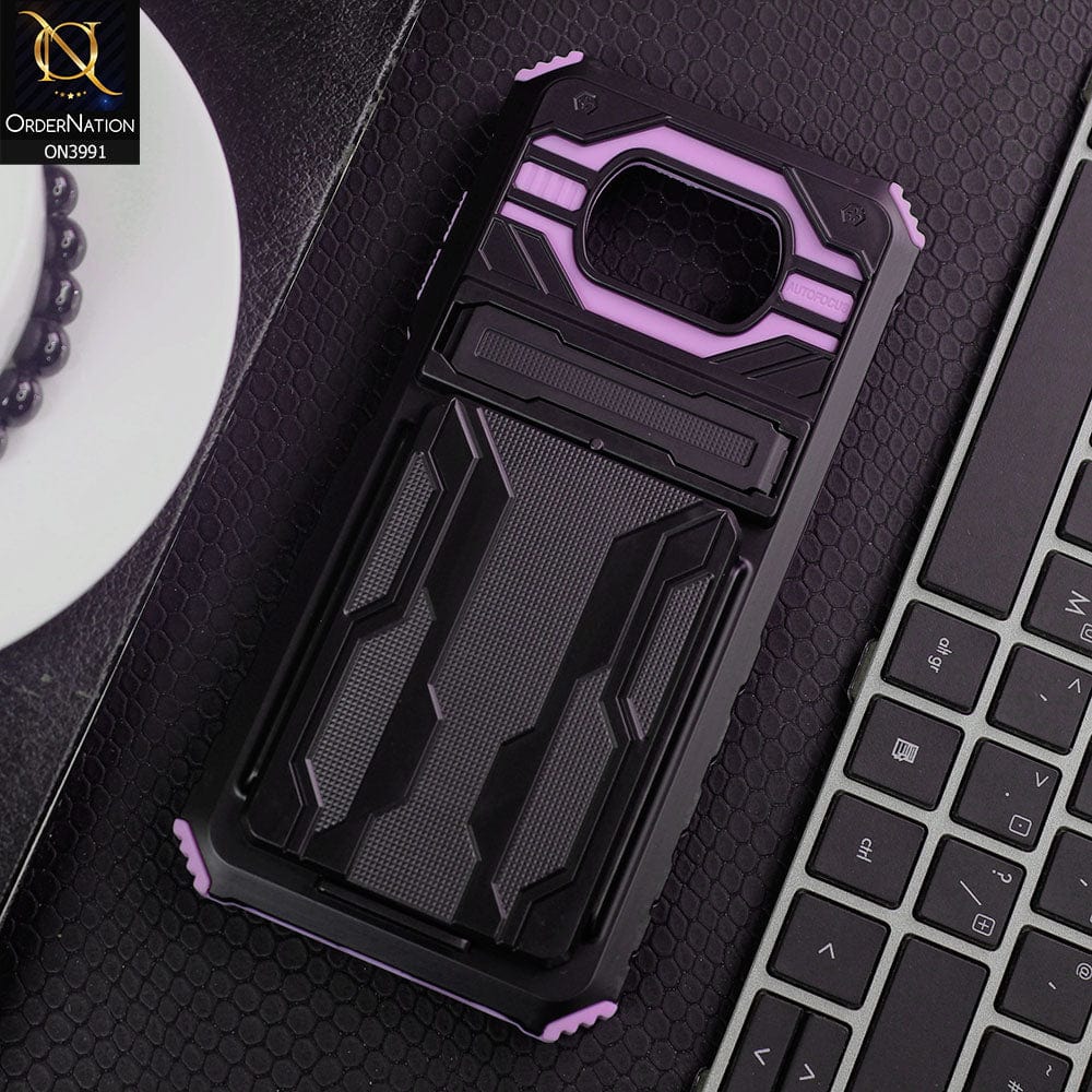 Xiaomi Poco X3 Pro Cover - Purple - Hybrid Series Soft Borders Semi Hard Back Shock Proof Kick Stand Case With Card Holder