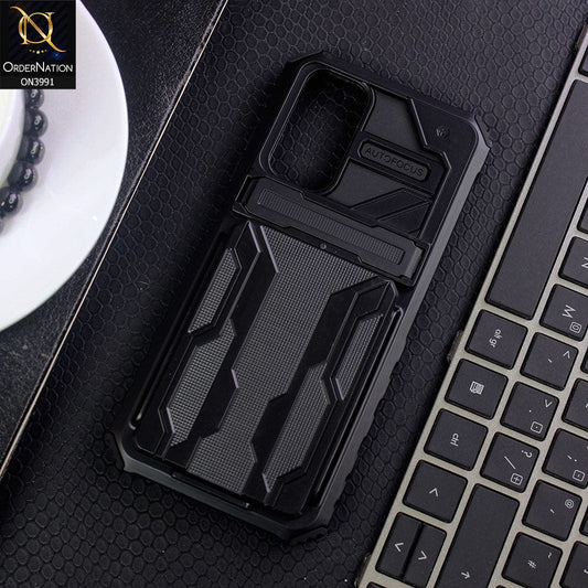 Xiaomi Redmi Note 11 Cover - Black - Hybrid Series Soft Borders Semi Hard Back Shock Proof Kick Stand Case With Card Holder