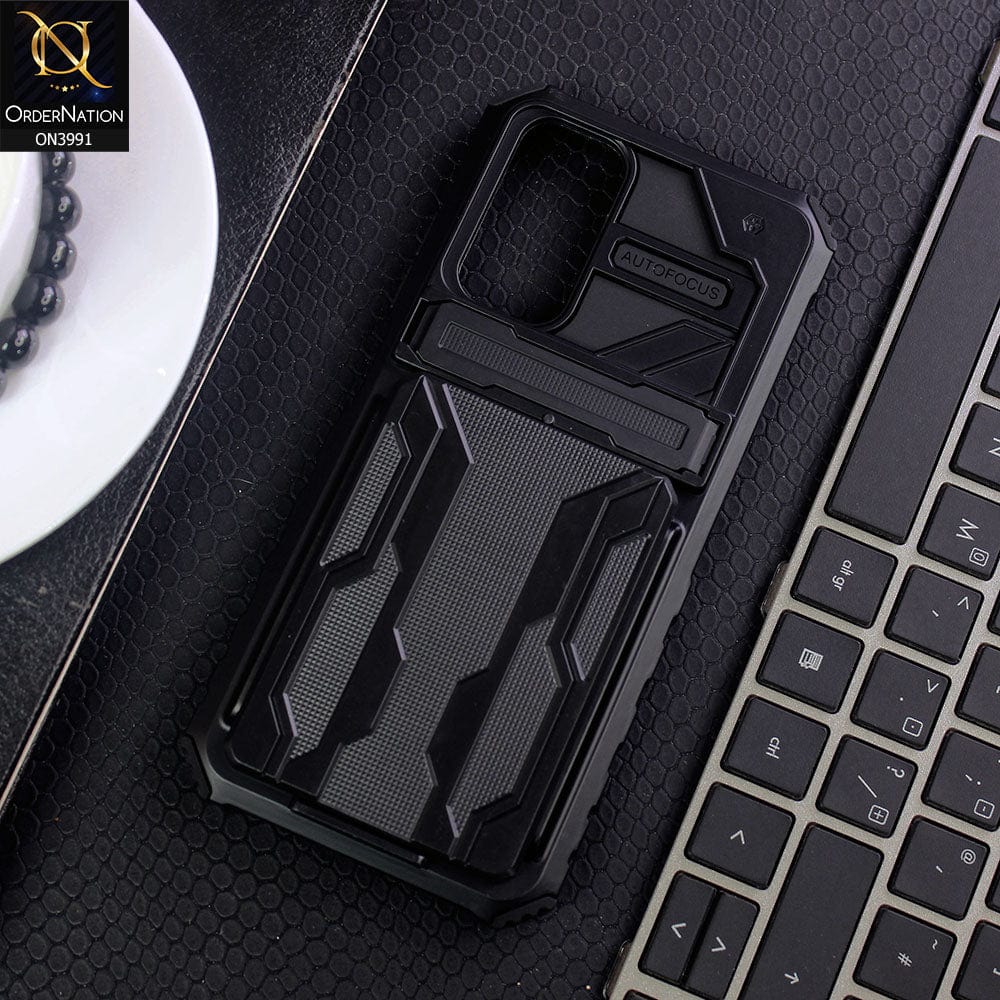 Xiaomi Redmi Note 11S Cover - Black - Hybrid Series Soft Borders Semi Hard Back Shock Proof Kick Stand Case With Card Holder