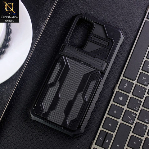 Xiaomi Redmi Note 11S Cover - Black - Hybrid Series Soft Borders Semi Hard Back Shock Proof Kick Stand Case With Card Holder