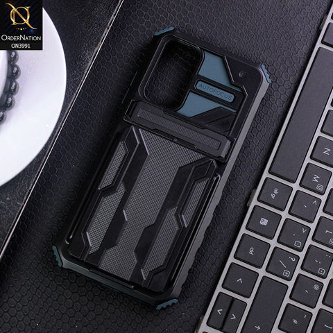 Xiaomi Redmi Note 11S Cover - Green - Hybrid Series Soft Borders Semi Hard Back Shock Proof Kick Stand Case With Card Holder