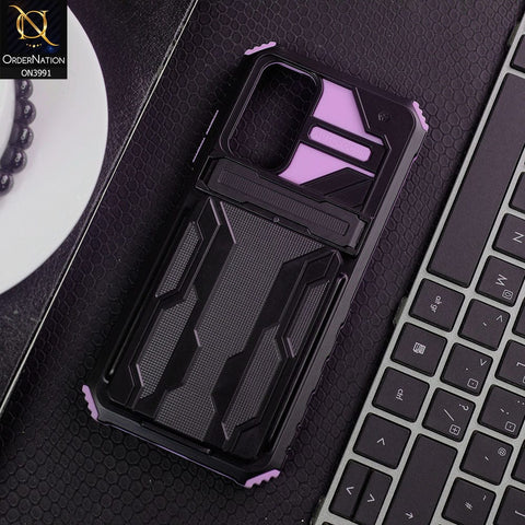 Xiaomi Redmi Note 11S Cover - Purple - Hybrid Series Soft Borders Semi Hard Back Shock Proof Kick Stand Case With Card Holder
