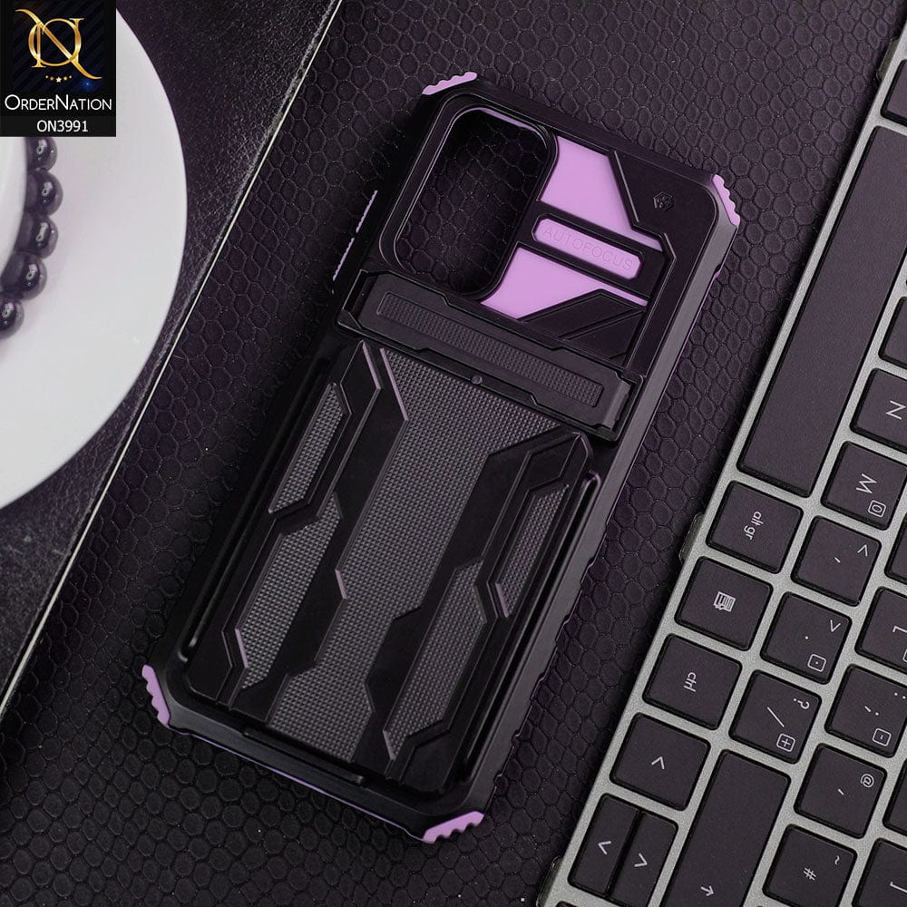 Xiaomi Redmi Note 11 Cover - Purple - Hybrid Series Soft Borders Semi Hard Back Shock Proof Kick Stand Case With Card Holder