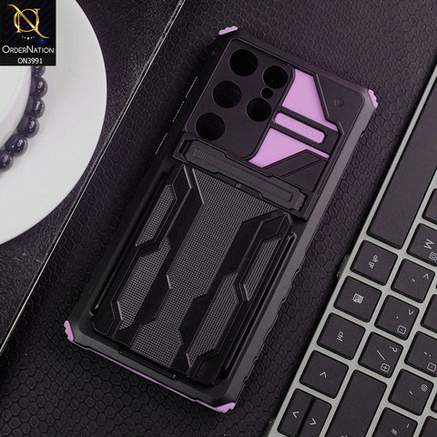 Samsung Galaxy S23 Ultra 5G Cover - Purple - Hybrid Series Soft Borders Semi Hard Back Shock Proof Kick Stand Case With Card Holder