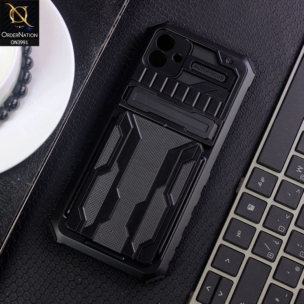 Samsung Galaxy A04 Cover - Black - Hybrid Series Soft Borders Semi Hard Back Shock Proof Kick Stand Case With Card Holder