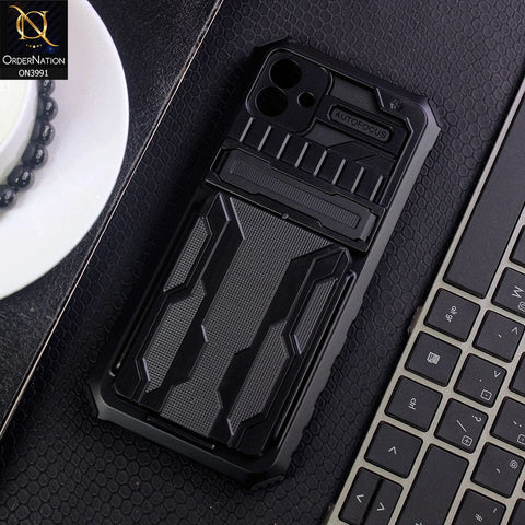 Samsung Galaxy A04 Cover - Black - Hybrid Series Soft Borders Semi Hard Back Shock Proof Kick Stand Case With Card Holder