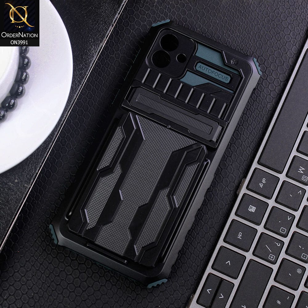 Samsung Galaxy A04 Cover - Green - Hybrid Series Soft Borders Semi Hard Back Shock Proof Kick Stand Case With Card Holder