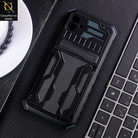Samsung Galaxy M13 5G Cover - Green - Hybrid Series Soft Borders Semi Hard Back Shock Proof Kick Stand Case With Card Holder