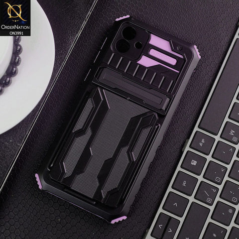 Samsung Galaxy A04 Cover - Purple - Hybrid Series Soft Borders Semi Hard Back Shock Proof Kick Stand Case With Card Holder