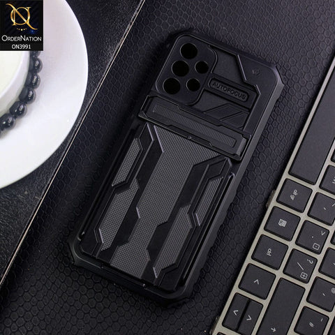 Samsung Galaxy A32 Cover - Black - Hybrid Series Soft Borders Semi Hard Back Shock Proof Kick Stand Case With Card Holder