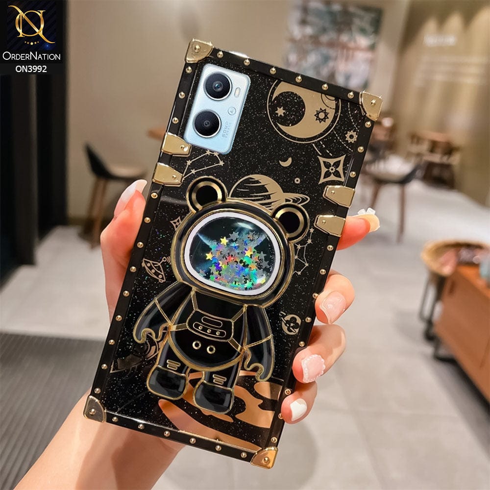 Oppo A96 4G Cover - Black - New Luxury Space Case With Astronode Cute Folding Stand Holder Case