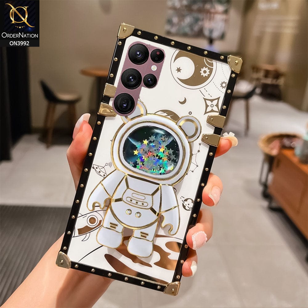 Samsung Galaxy S22 Ultra 5G Cover - White - New Luxury Space Case With Astronode Cute Folding Stand Holder Case