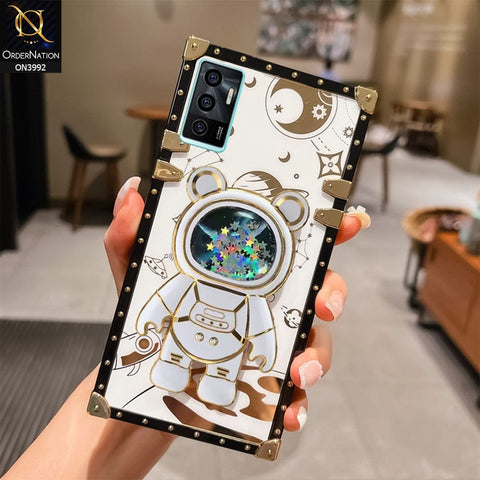 Vivo V23e Cover - White - New Luxury Space Case With Astronode Cute Folding Stand Holder Case