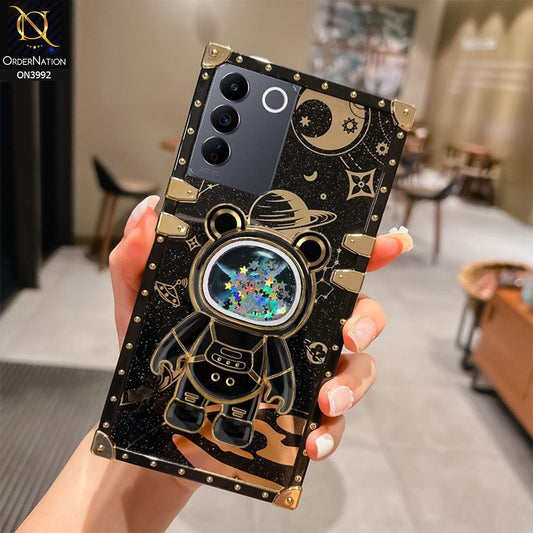 Vivo V27e Cover - Black - New Luxury Space Case With Astronode Cute Folding Stand Holder Case
