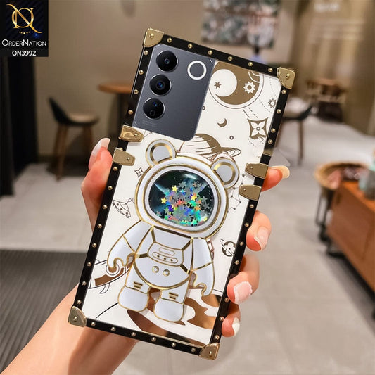 Vivo V27e Cover - White - New Luxury Space Case With Astronode Cute Folding Stand Holder Case