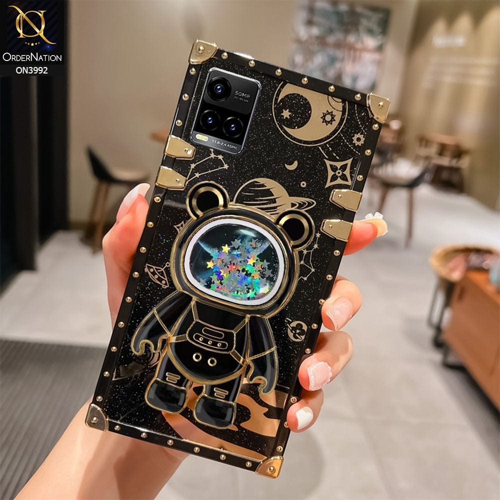 Vivo Y21s Cover - Black - New Luxury Space Case With Astronode Cute Folding Stand Holder Case