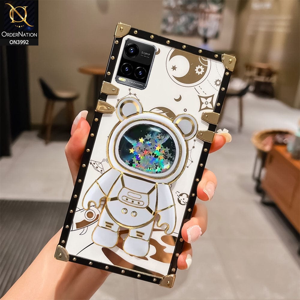 Vivo Y21t Cover - White - New Luxury Space Case With Astronode Cute Folding Stand Holder Case