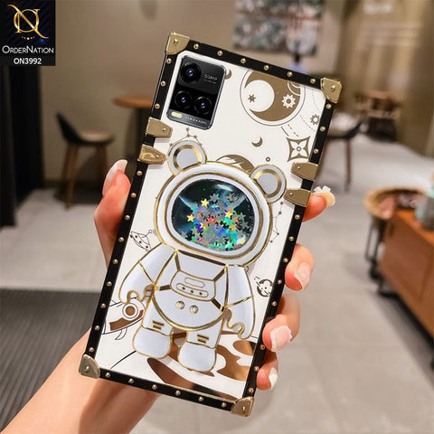 Vivo Y21t Cover - White - New Luxury Space Case With Astronode Cute Folding Stand Holder Case