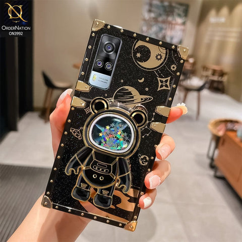 Vivo Y53s 4G Cover - Black - New Luxury Space Case With Astronode Cute Folding Stand Holder Case