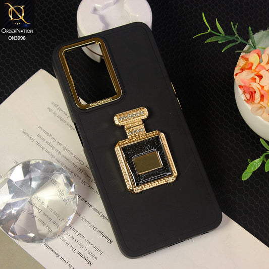 Oppo A77 5G Cover - Black - New Electroplating Camera Ring  Soft Silicon Case With Shiny Rime Stones Mobile Stand