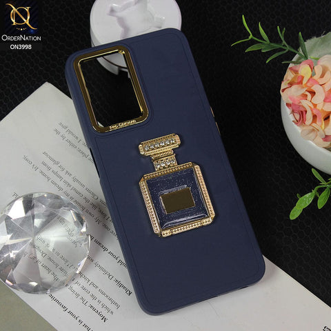 Oppo A77 5G Cover - Blue - New Electroplating Camera Ring  Soft Silicon Case With Shiny Rime Stones Mobile Stand