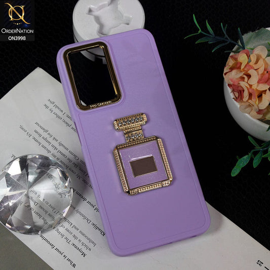 Oppo A57 5G Cover - Purple - New Electroplating Camera Ring  Soft Silicon Case With Shiny Rime Stones Mobile Stand