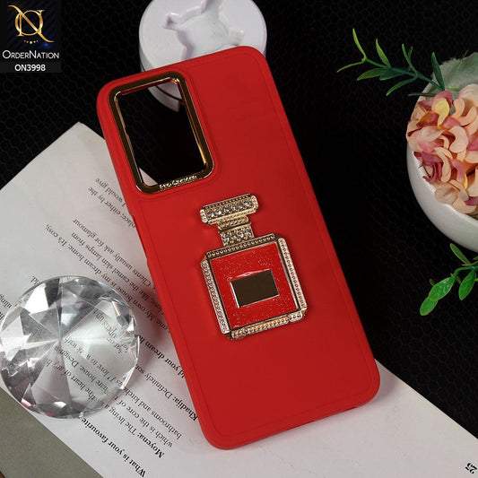 Oppo A77 5G Cover - Red - New Electroplating Camera Ring  Soft Silicon Case With Shiny Rime Stones Mobile Stand