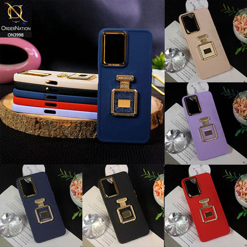 Vivo Y21 Cover - Blue - New Electroplating Camera Ring  Soft Silicon Case With Shiny Rime Stones Mobile Stand
