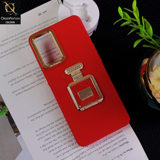 Oppo F21 Pro 5G Cover - Red - New Electroplating Camera Ring  Soft Silicon Case With Shiny Rime Stones Mobile Stand