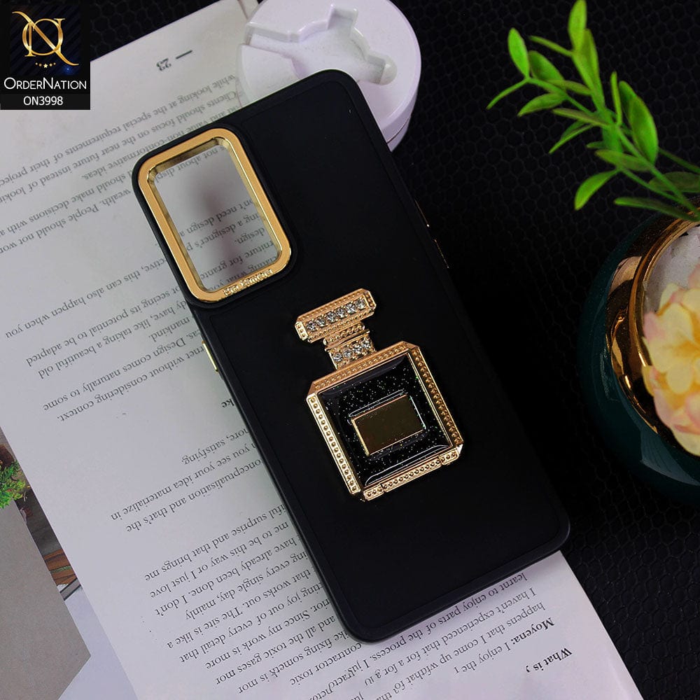 Oppo A54 4G Cover - Black - New Electroplating Camera Ring  Soft Silicon Case With Shiny Rime Stones Mobile Stand