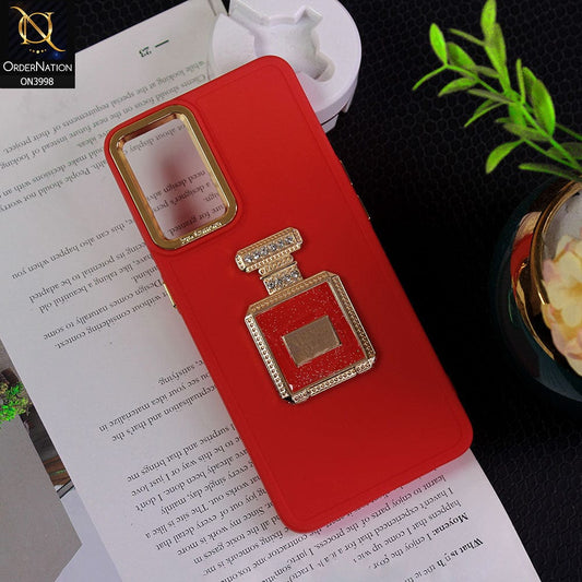 Oppo A54 4G Cover - Red - New Electroplating Camera Ring  Soft Silicon Case With Shiny Rime Stones Mobile Stand