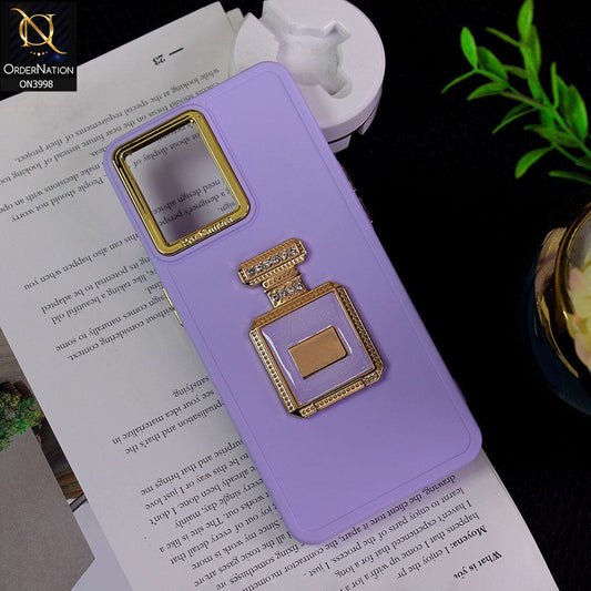 Oppo F21 Pro 4G Cover - Purple - New Electroplating Camera Ring  Soft Silicon Case With Shiny Rime Stones Mobile Stand