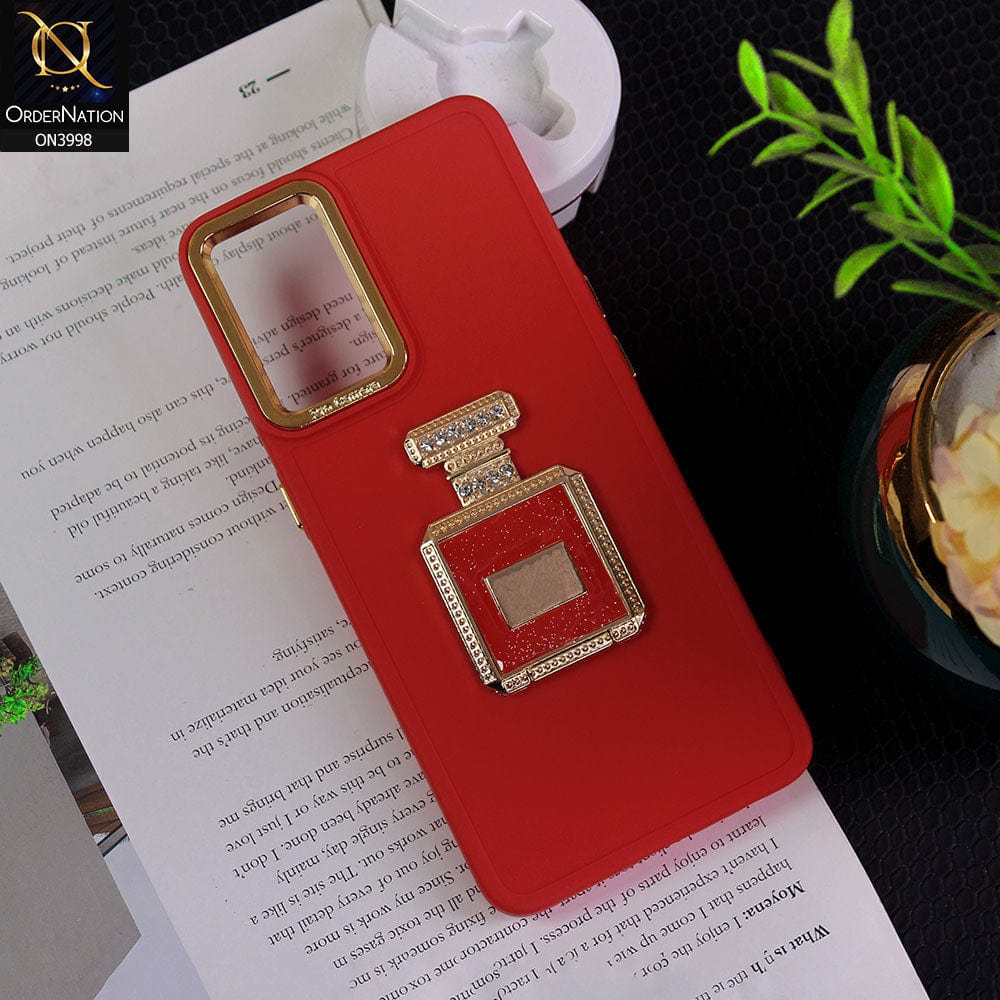 Vivo S10e Cover - Red - New Electroplating Camera Ring  Soft Silicon Case With Shiny Rime Stones Mobile Stand